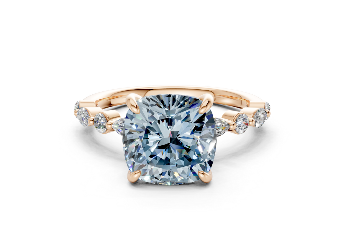 Aetheria Blue Diamond Accent Cushion Square Cut 2mm Engagement Ring