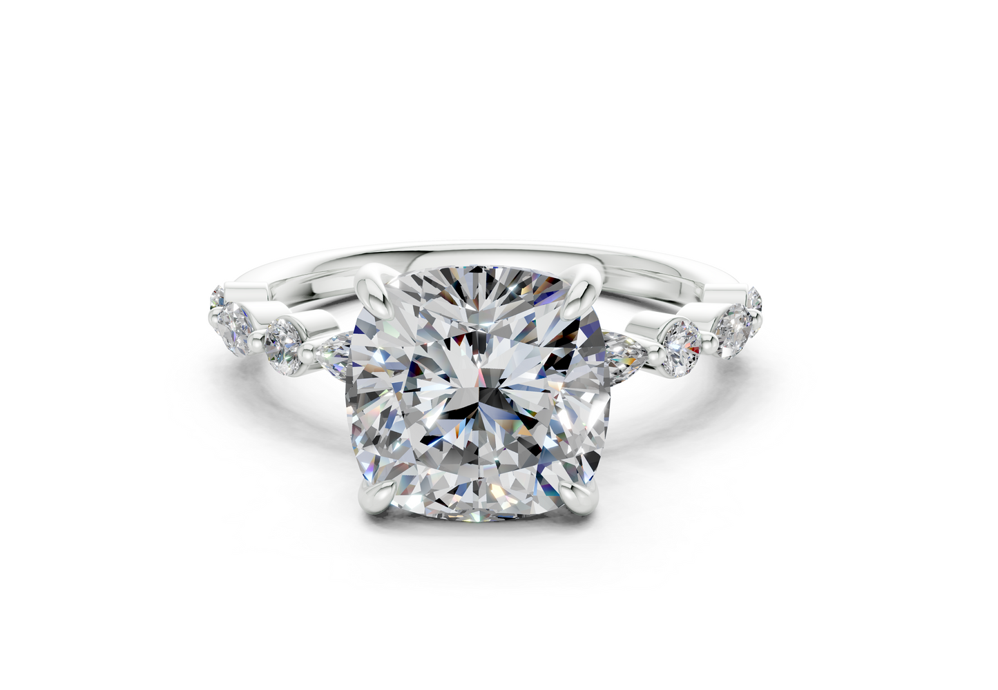 Aetheria Diamond Accent Cushion Square Cut 2mm Engagement Ring