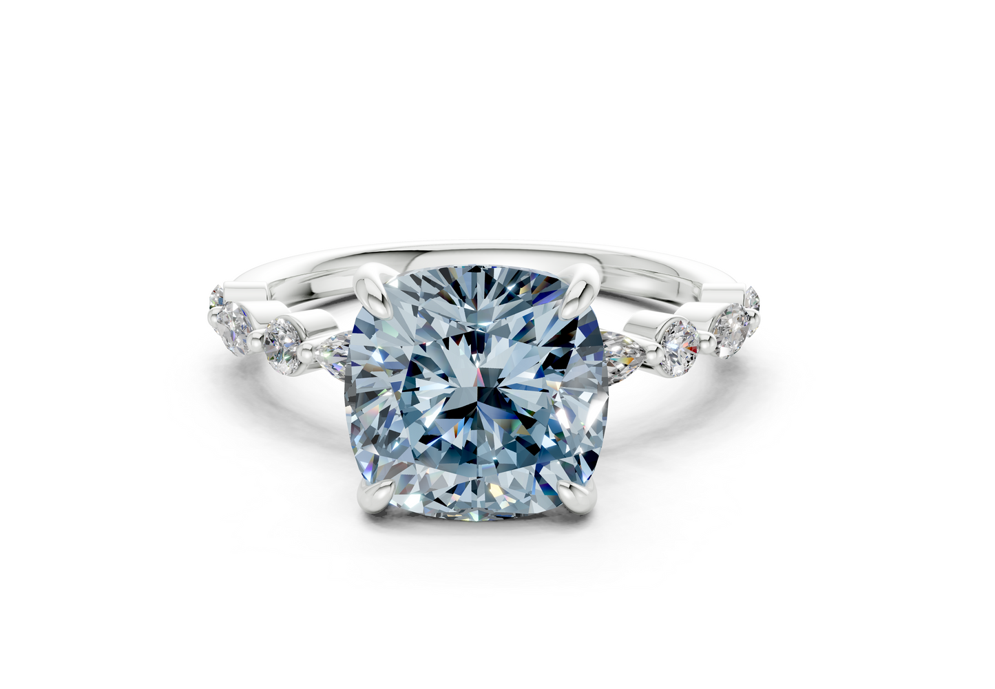 Aetheria Blue Diamond Accent Cushion Square Cut 2mm Engagement Ring