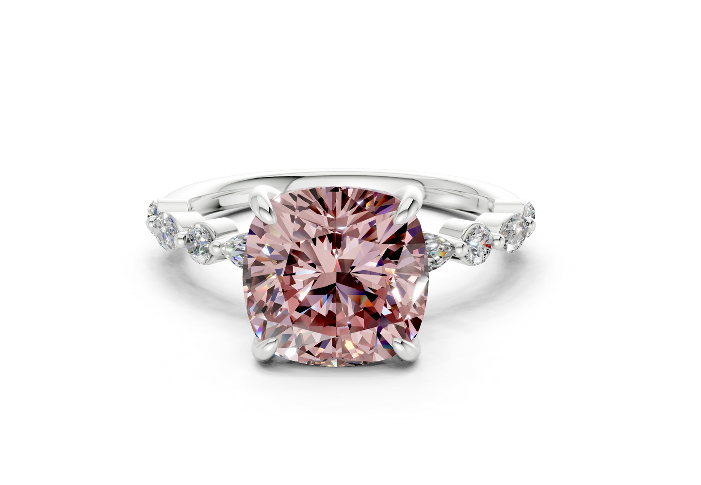 Aetheria Pink Diamond Accent Cushion Square Cut 2mm Engagement Ring