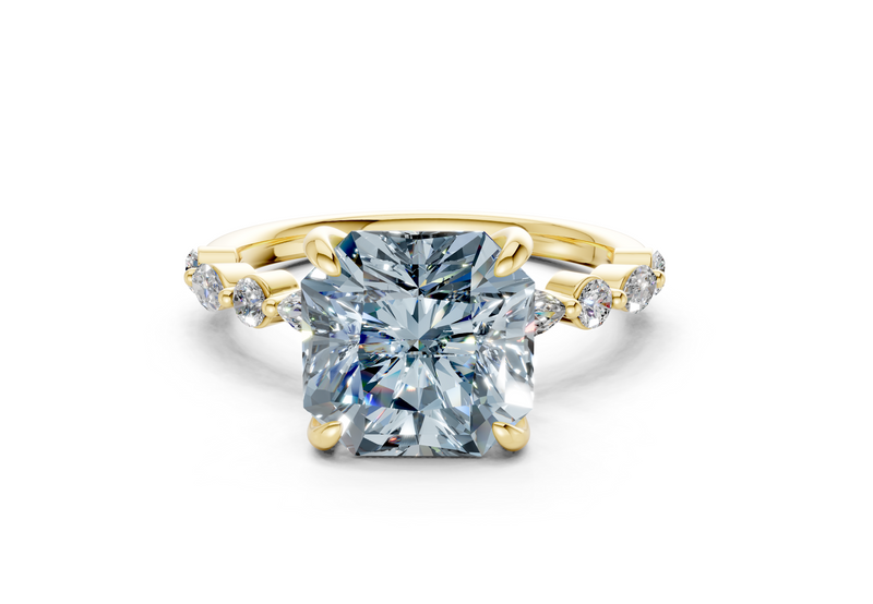Aetheria Blue Diamond Accent Radiant Square Cut 2mm Engagement Ring