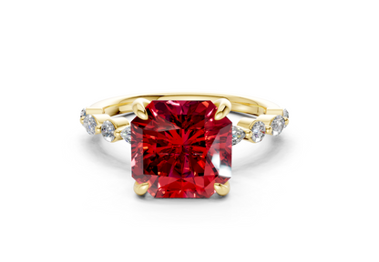 Aetheria Ruby Gemstone Accent Radiant Square Cut 2mm Engagement Ring