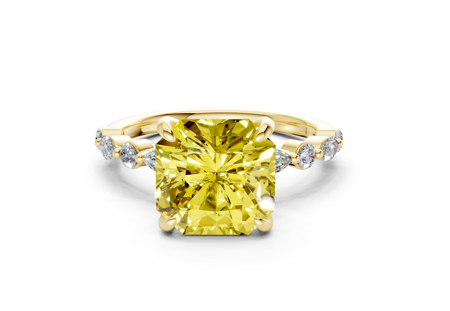 Aetheria Yellow Diamond Accent Radiant Square Cut 2mm Engagement Ring