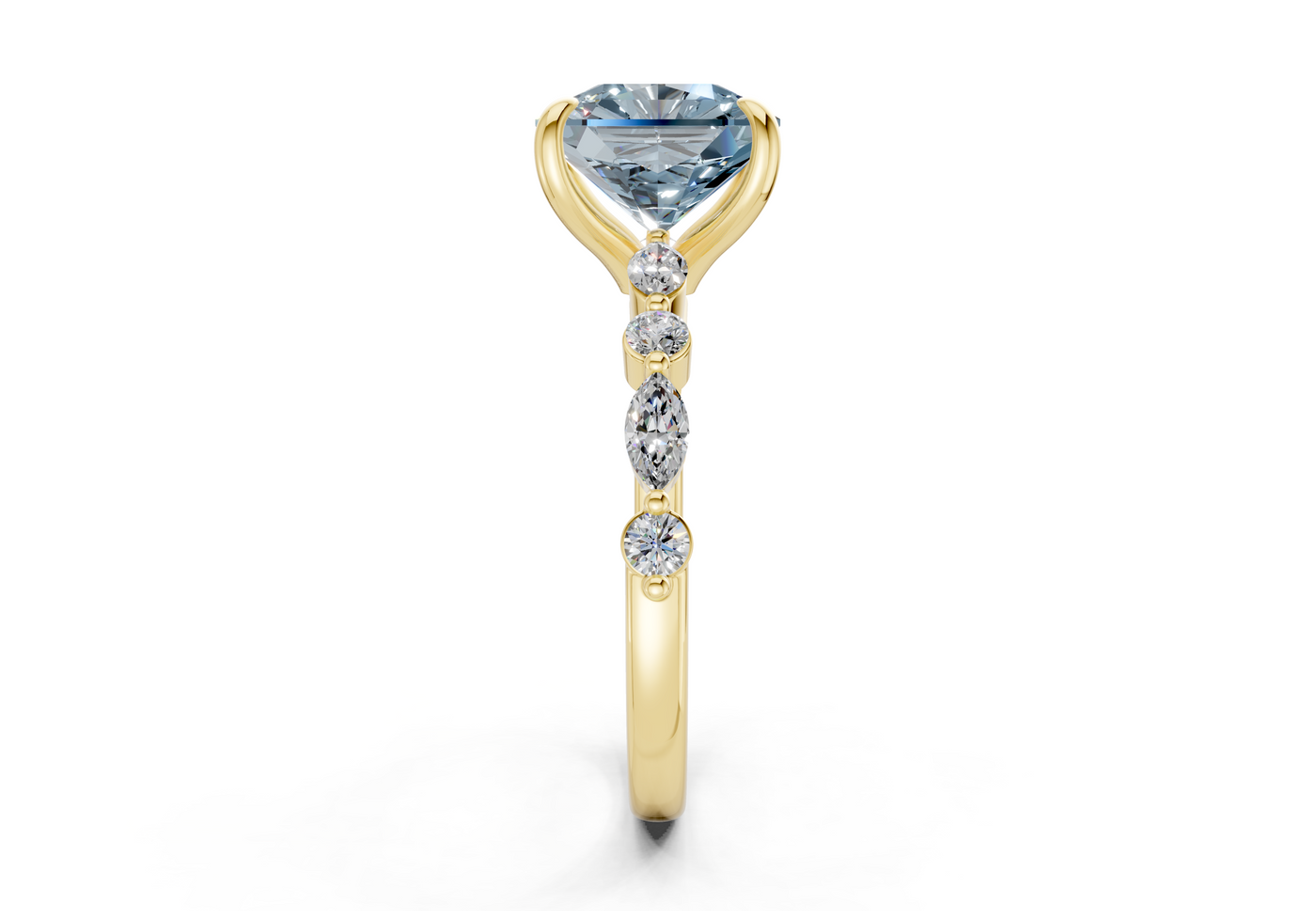 Aetheria Blue Diamond Accent Radiant Square Cut 2mm Engagement Ring