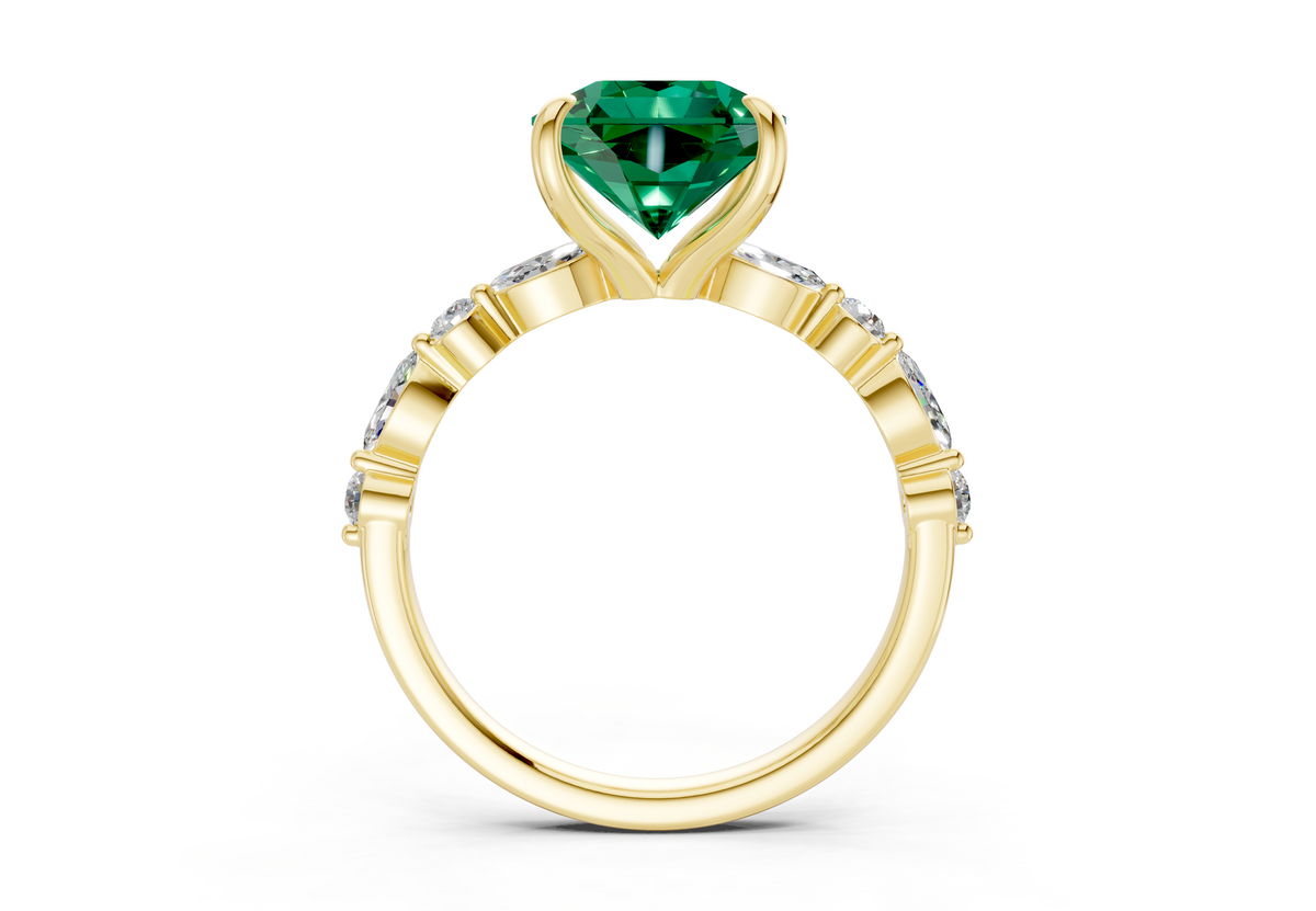 Aetheria Emerald Gemstone Accent Radiant Square Cut 2mm Engagement Ring