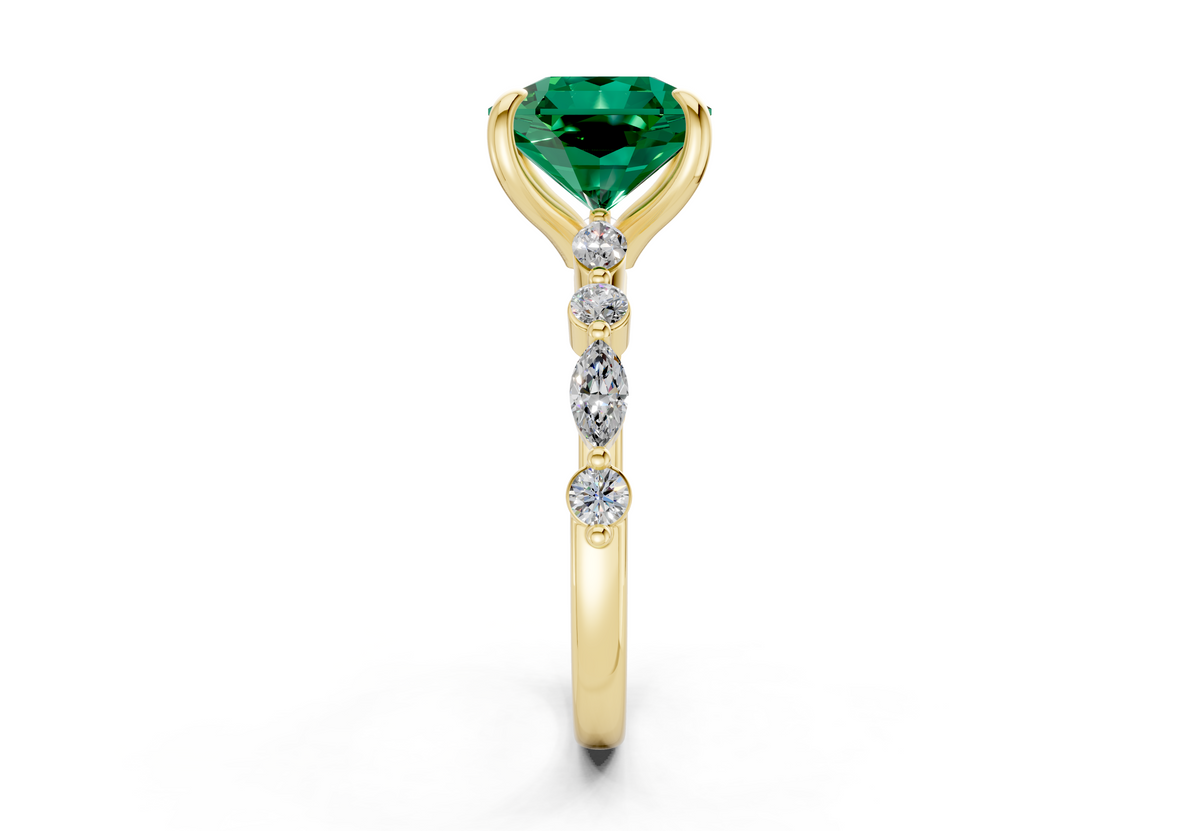 Aetheria Emerald Gemstone Accent Radiant Square Cut 2mm Engagement Ring
