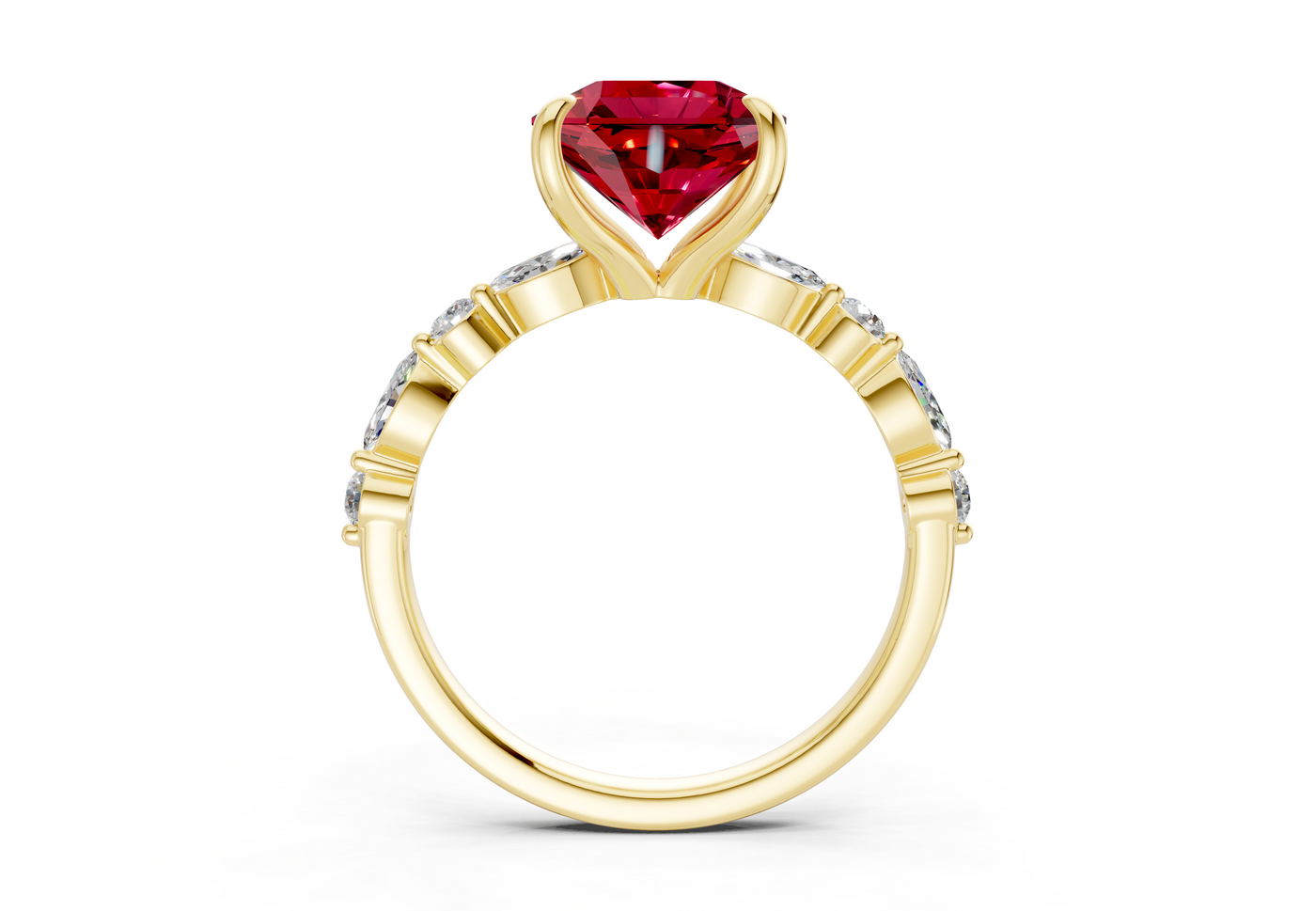 Aetheria Ruby Gemstone Accent Radiant Square Cut 2mm Engagement Ring