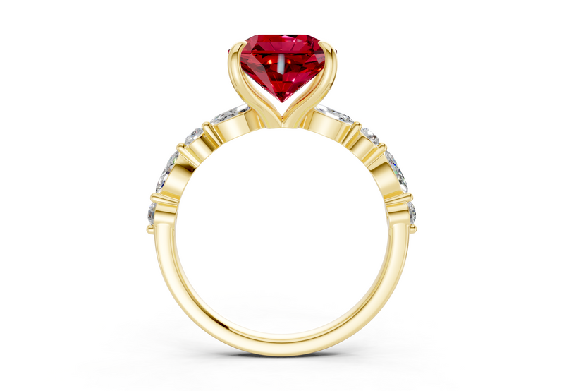Aetheria Ruby Gemstone Accent Radiant Square Cut 2mm Engagement Ring