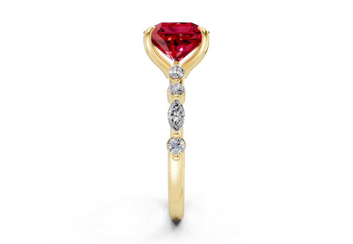 Aetheria Ruby Gemstone Accent Radiant Square Cut 2mm Engagement Ring