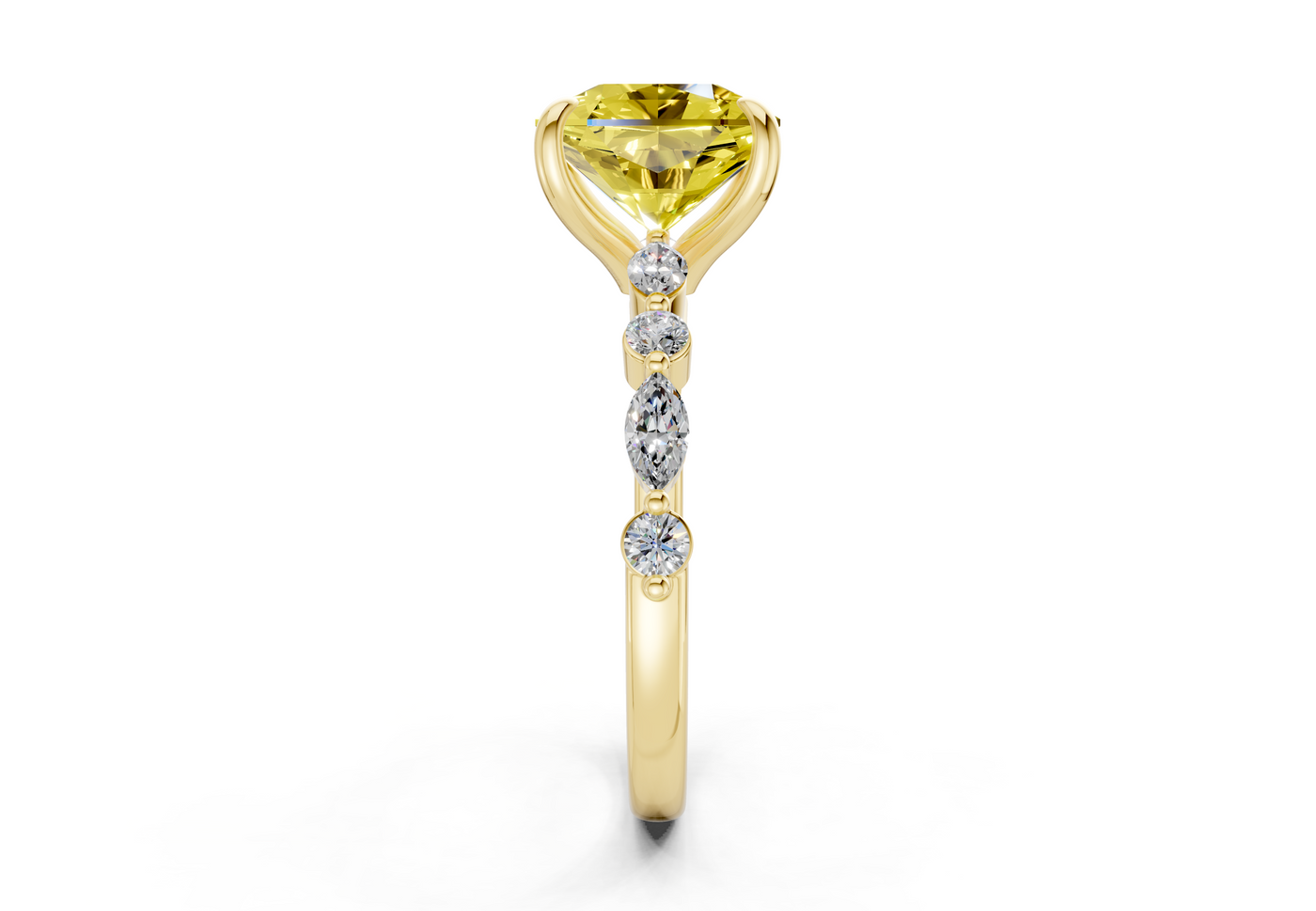 Aetheria Yellow Diamond Accent Radiant Square Cut 2mm Engagement Ring