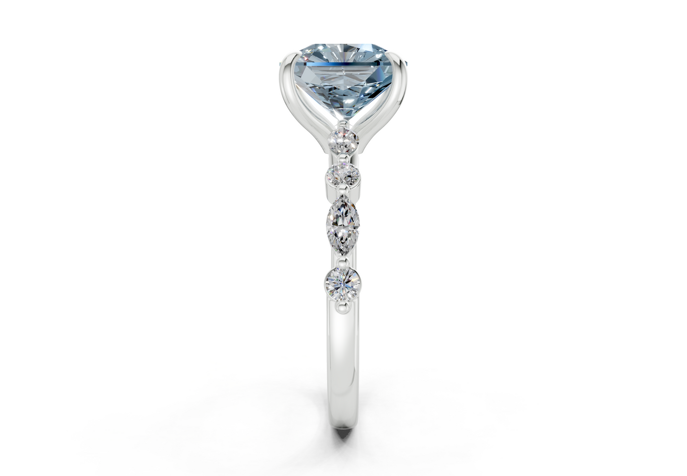 Aetheria Blue Diamond Accent Radiant Square Cut 2mm Engagement Ring