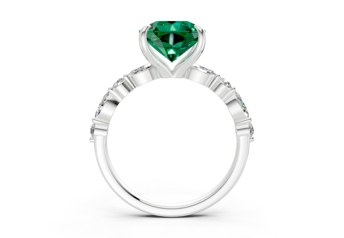Aetheria Emerald Gemstone Accent Radiant Square Cut 2mm Engagement Ring