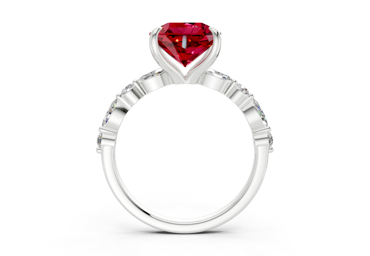 Aetheria Ruby Gemstone Accent Radiant Square Cut 2mm Engagement Ring