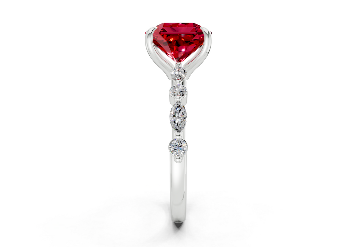 Aetheria Ruby Gemstone Accent Radiant Square Cut 2mm Engagement Ring