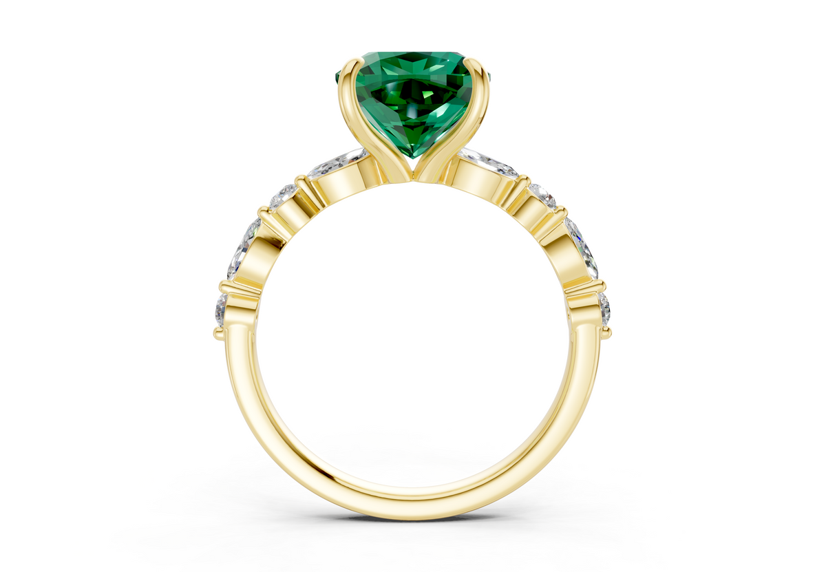 Aetheria Emerald Gemstone Accent Cushion Square Cut 2mm Engagement Ring