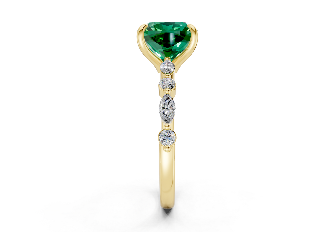Aetheria Emerald Gemstone Accent Cushion Square Cut 2mm Engagement Ring