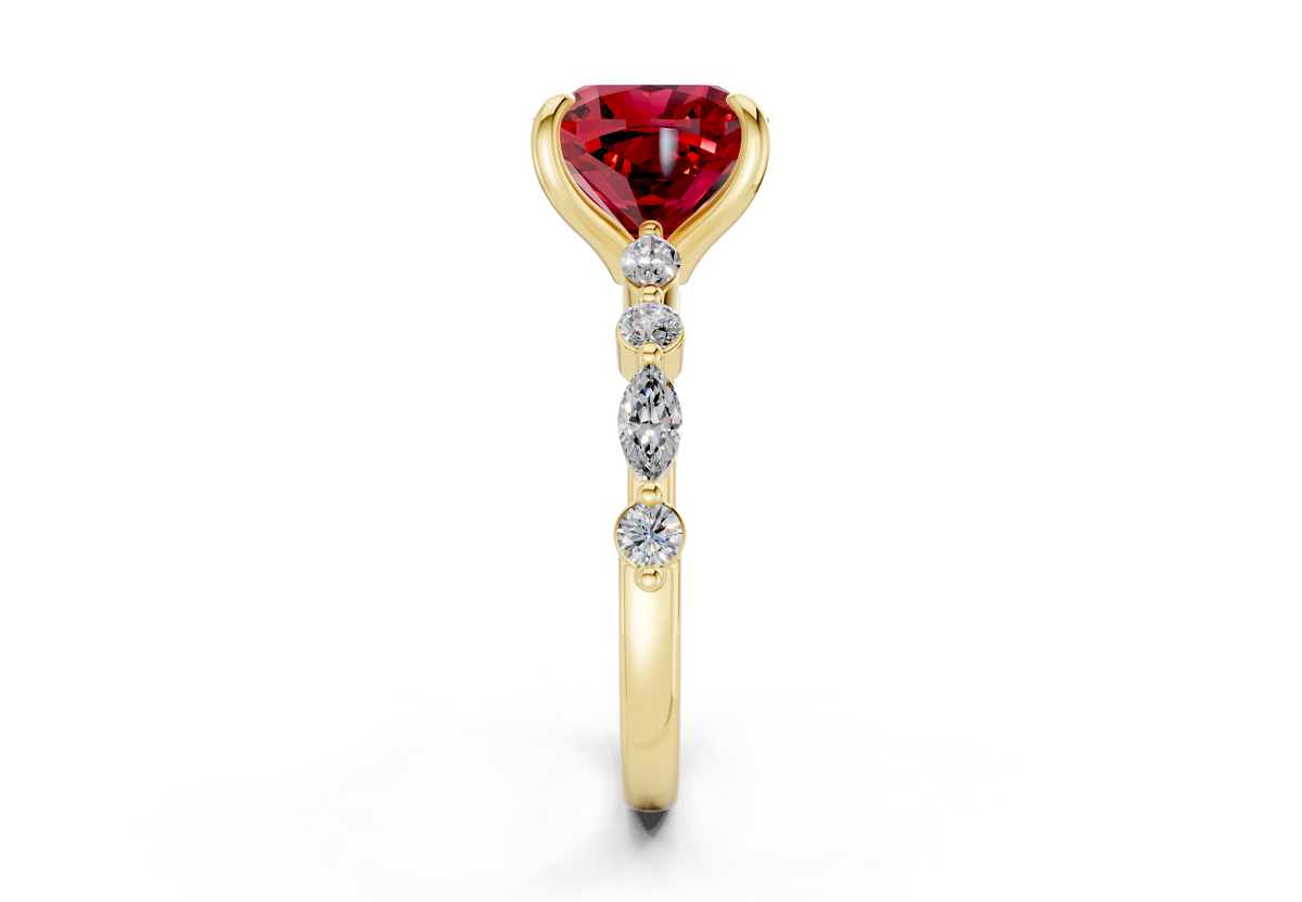 Aetheria Ruby Gemstone Accent Cushion Square Cut 2mm Engagement Ring