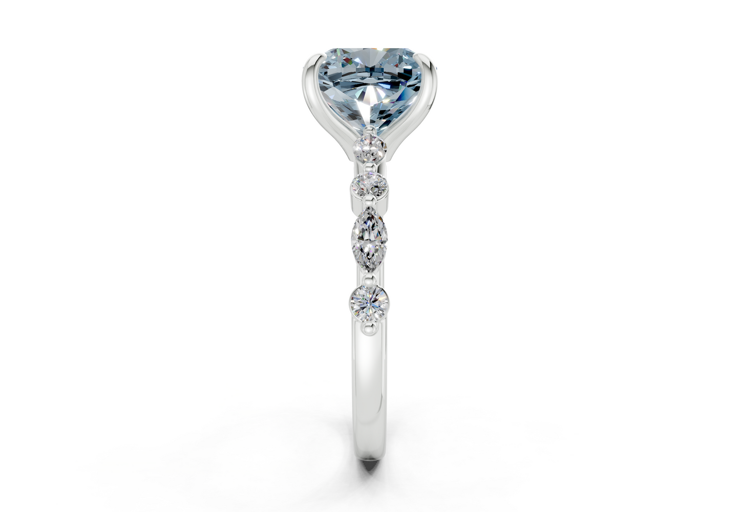Aetheria Blue Diamond Accent Cushion Square Cut 2mm Engagement Ring