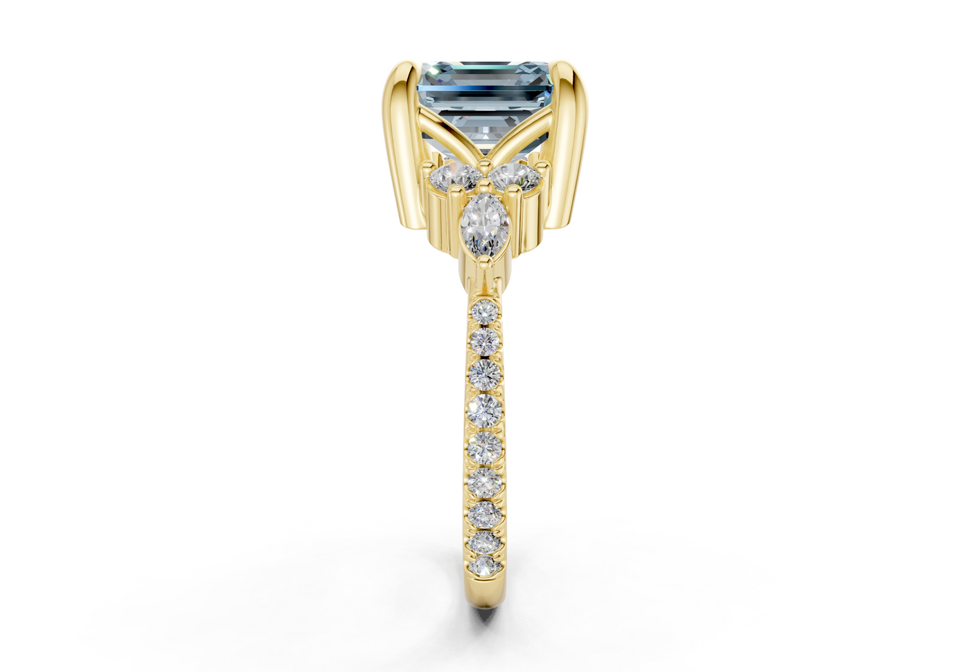 Zephyrine Blue Diamond Accent Asscher Cut 1.9mm Engagement Ring