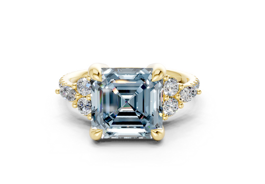 Zephyrine Blue Diamond Accent Asscher Cut 1.9mm Engagement Ring
