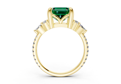 Zephyrine Emerald Gemstone Accent Asscher Cut 1.9mm Engagement Ring