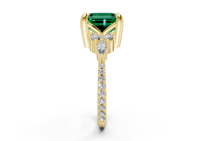 Zephyrine Emerald Gemstone Accent Asscher Cut 1.9mm Engagement Ring
