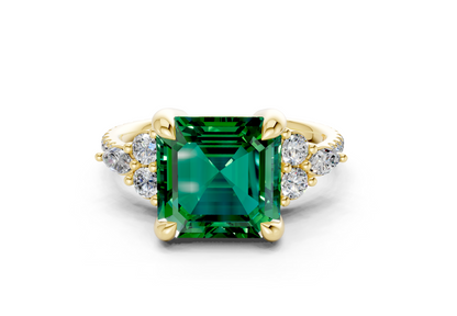 Zephyrine Emerald Gemstone Accent Asscher Cut 1.9mm Engagement Ring