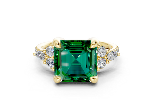 Zephyrine Emerald Gemstone Accent Asscher Cut 1.9mm Engagement Ring