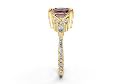 Zephyrine Pink Diamond Accent Asscher Cut 1.9mm Engagement Ring