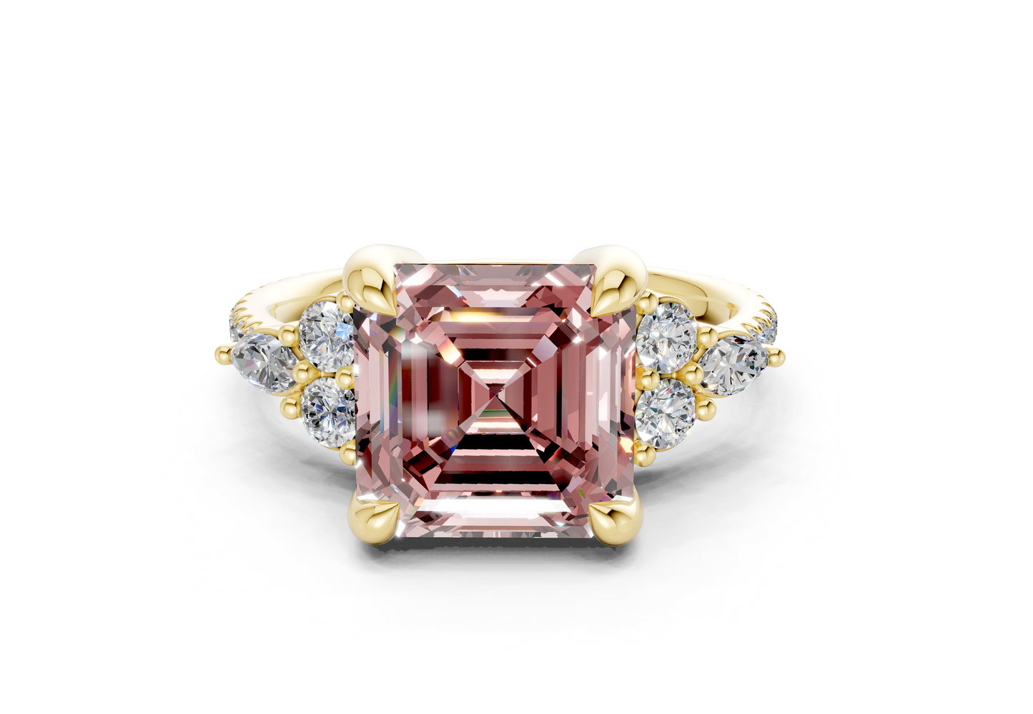 Zephyrine Pink Diamond Accent Asscher Cut 1.9mm Engagement Ring