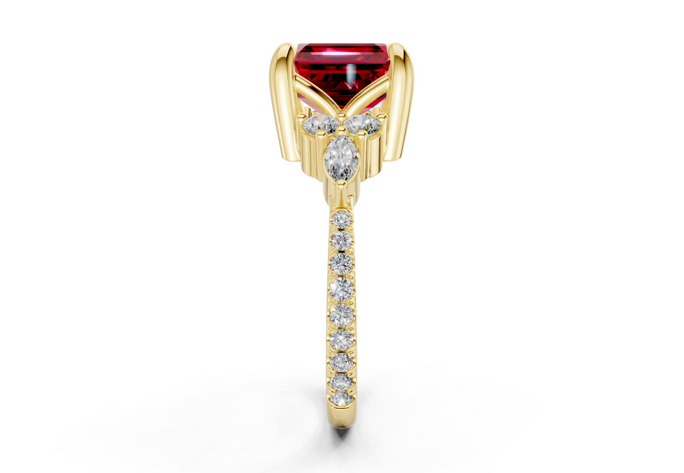 Zephyrine Ruby Gemstone Accent Asscher Cut 1.9mm Engagement Ring