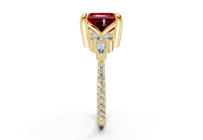 Zephyrine Ruby Gemstone Accent Asscher Cut 1.9mm Engagement Ring