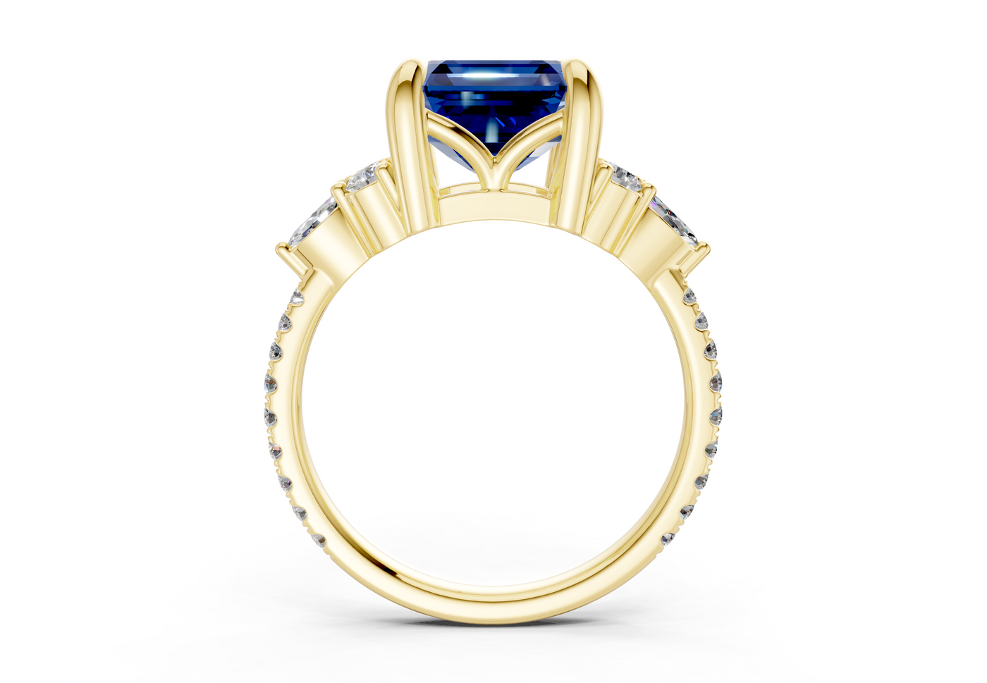 Zephyrine Sapphire Gemstone Accent Asscher Cut 1.9mm Engagement Ring
