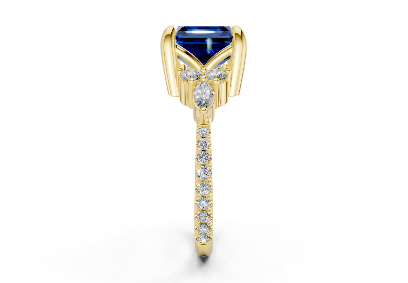 Zephyrine Sapphire Gemstone Accent Asscher Cut 1.9mm Engagement Ring