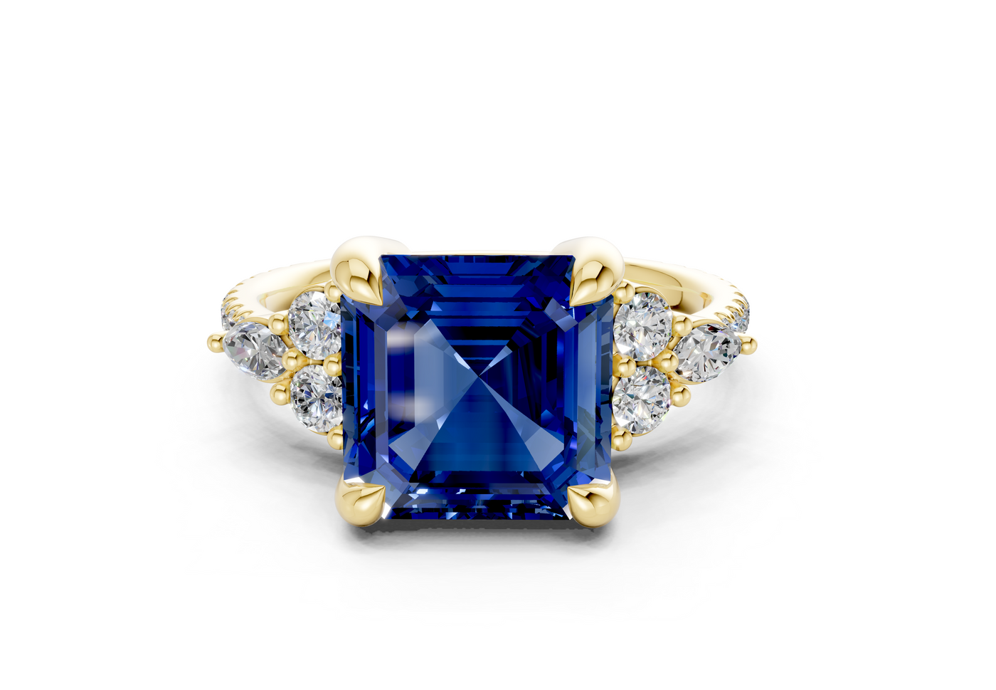Zephyrine Sapphire Gemstone Accent Asscher Cut 1.9mm Engagement Ring