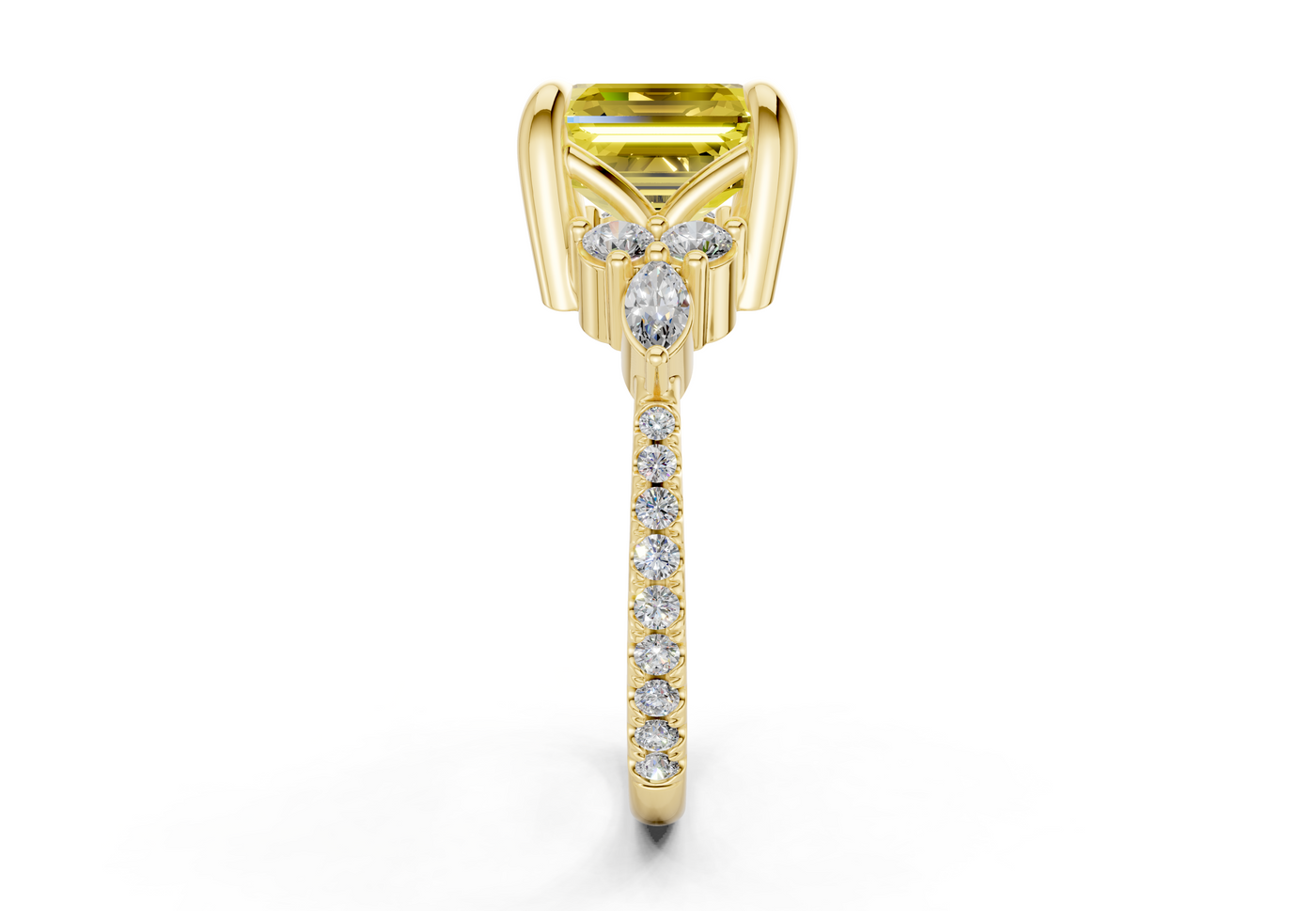 Zephyrine Yellow Diamond Accent Asscher Cut 1.9mm Engagement Ring