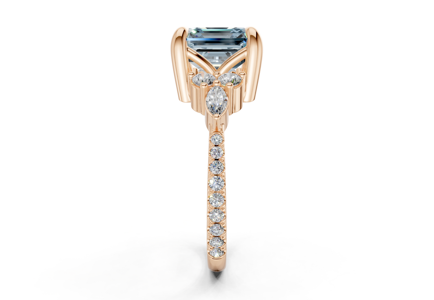 Zephyrine Blue Diamond Accent Asscher Cut 1.9mm Engagement Ring