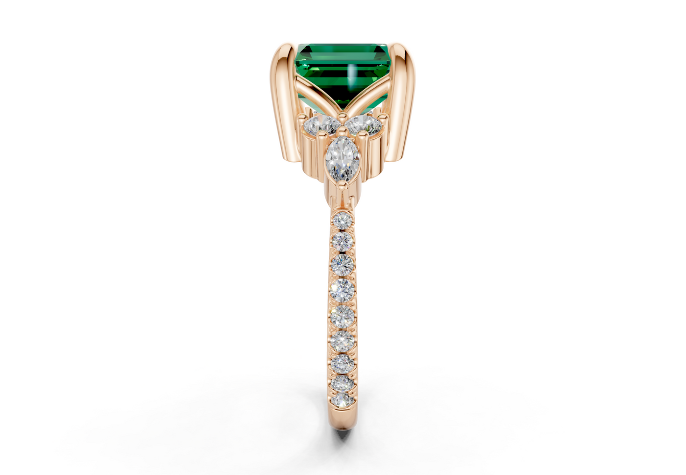 Zephyrine Emerald Gemstone Accent Asscher Cut 1.9mm Engagement Ring