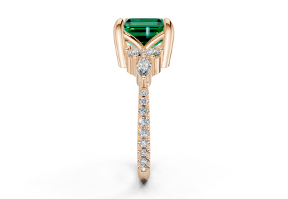 Zephyrine Emerald Gemstone Accent Asscher Cut 1.9mm Engagement Ring