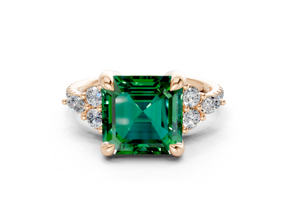 Zephyrine Emerald Gemstone Accent Asscher Cut 1.9mm Engagement Ring