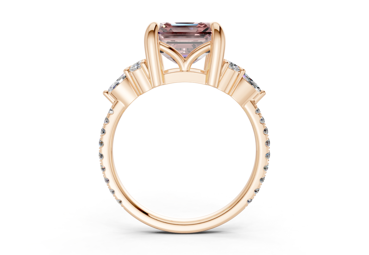 Zephyrine Pink Diamond Accent Asscher Cut 1.9mm Engagement Ring