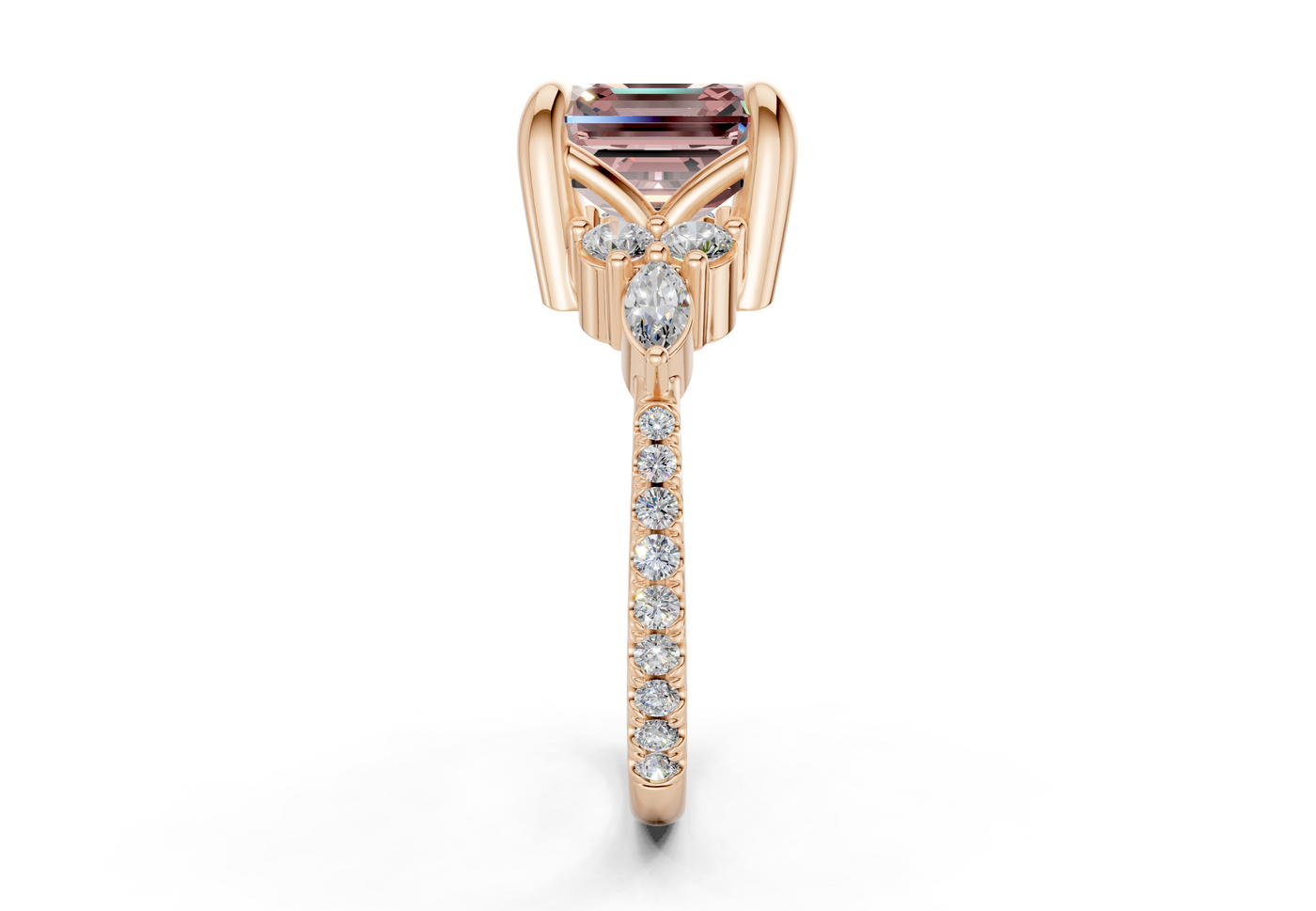 Zephyrine Pink Diamond Accent Asscher Cut 1.9mm Engagement Ring