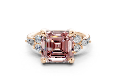 Zephyrine Pink Diamond Accent Asscher Cut 1.9mm Engagement Ring