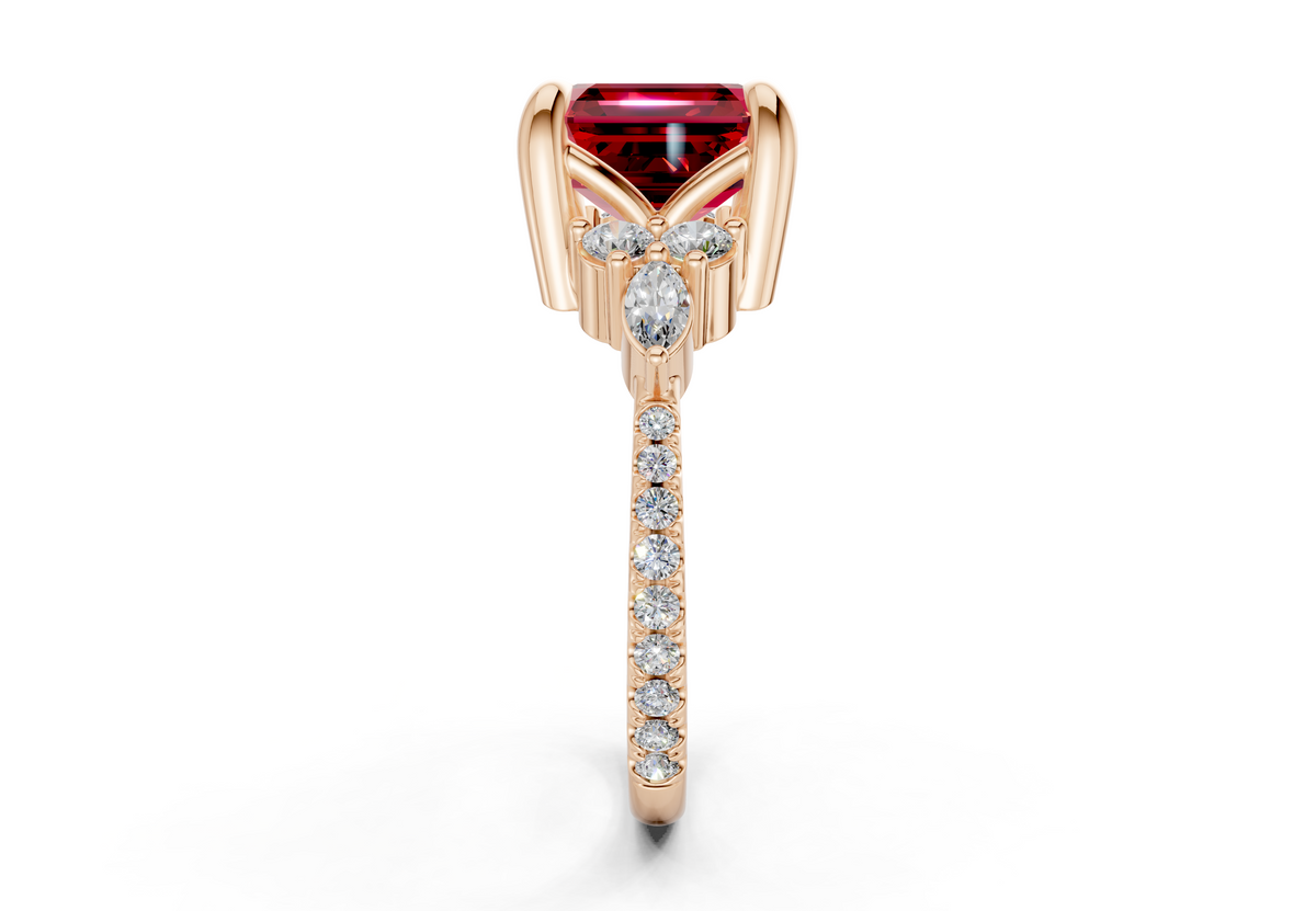 Zephyrine Ruby Gemstone Accent Asscher Cut 1.9mm Engagement Ring