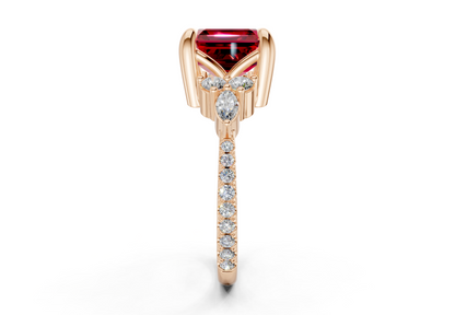 Zephyrine Ruby Gemstone Accent Asscher Cut 1.9mm Engagement Ring