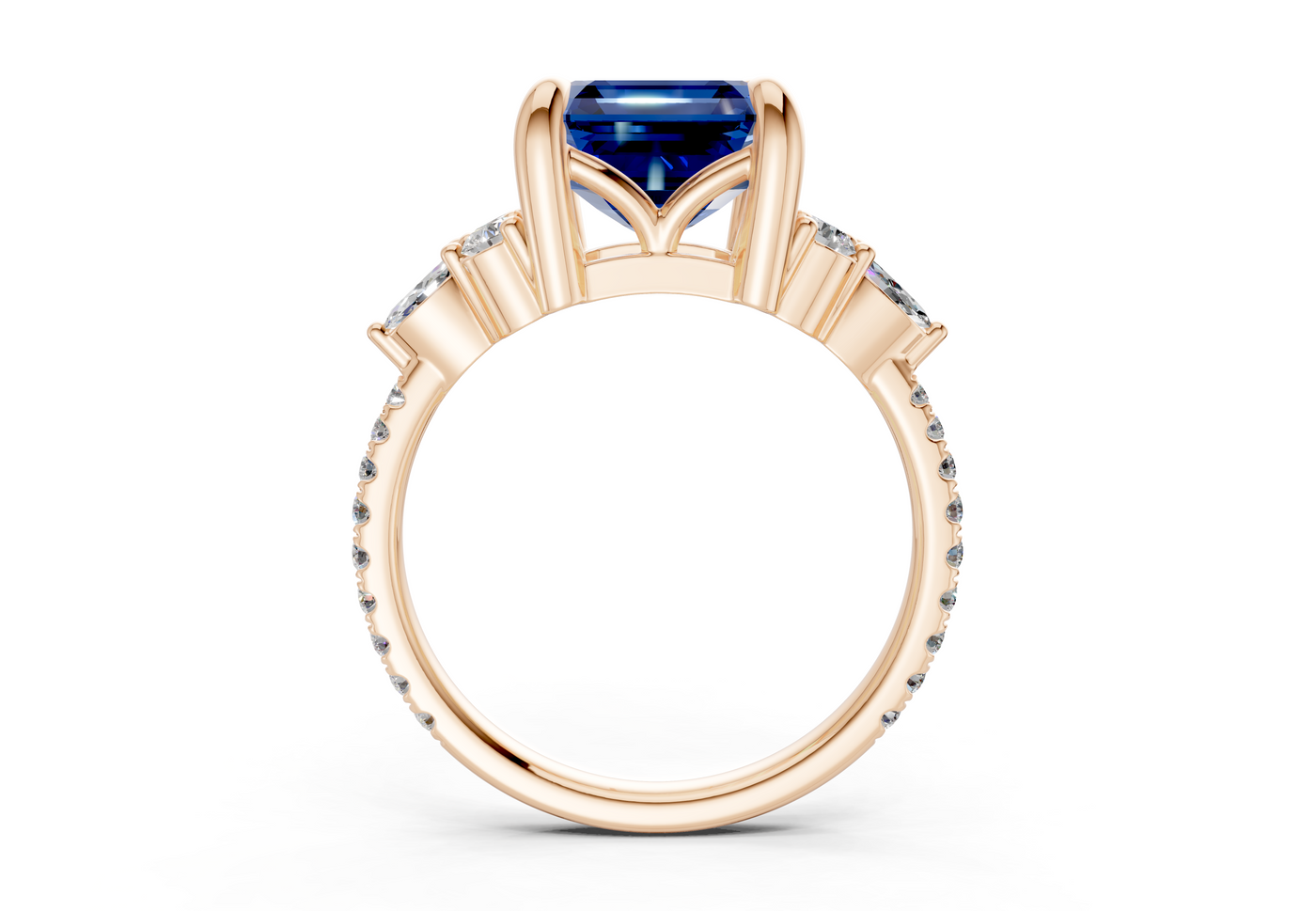 Zephyrine Sapphire Gemstone Accent Asscher Cut 1.9mm Engagement Ring