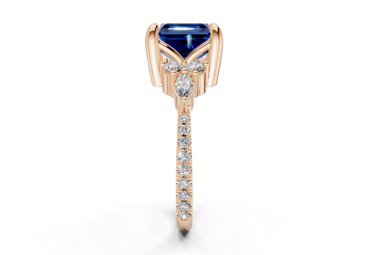 Zephyrine Sapphire Gemstone Accent Asscher Cut 1.9mm Engagement Ring