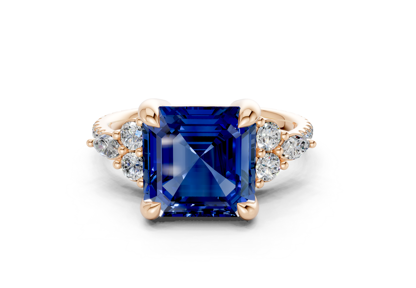 Zephyrine Sapphire Gemstone Accent Asscher Cut 1.9mm Engagement Ring