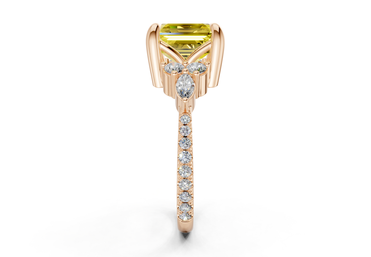 Zephyrine Yellow Diamond Accent Asscher Cut 1.9mm Engagement Ring