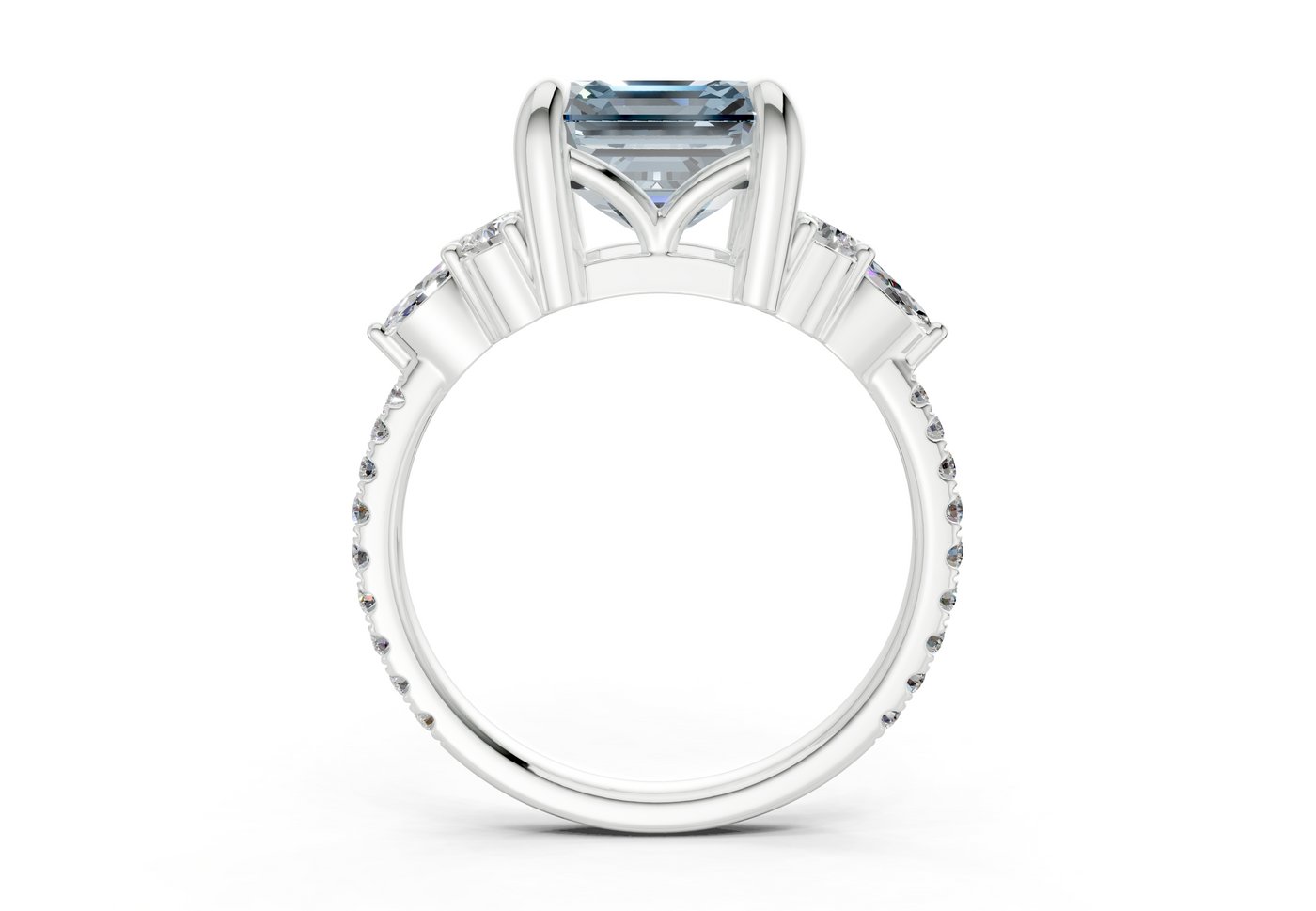 Zephyrine Blue Diamond Accent Asscher Cut 1.9mm Engagement Ring